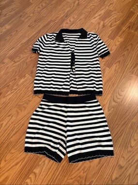 Black & White Striped Knit Two-Piece Set